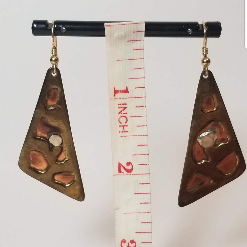 Mixed Metal Tri Tone Rectangular Dangle Earrings - image 5